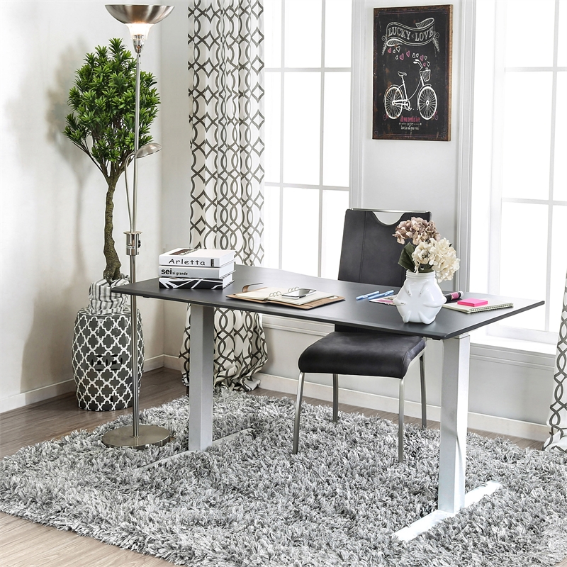 Scranton & Co Height Adjustable Metal Desk with USB Charging Ports in Grey