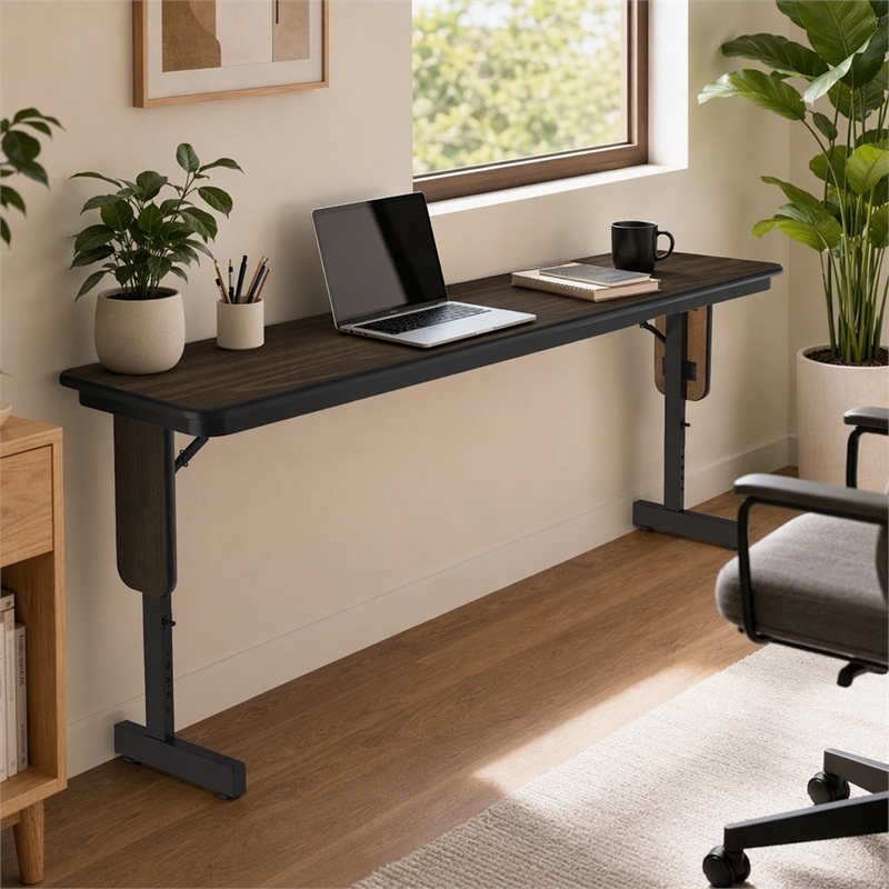 Scranton & Co 18x72 Adjustable Height Folding Seminar Table in Walnut Finish