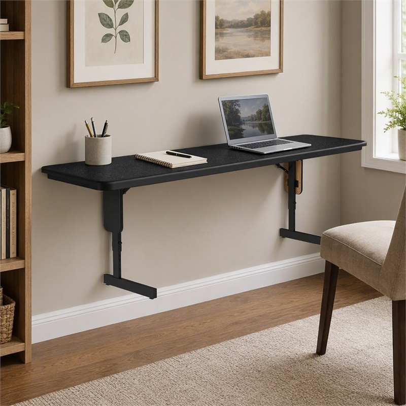 Scranton & Co 24x60 Adjustable Height Folding Table in Black Granite Finish