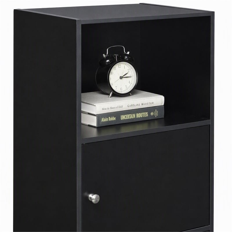 Scranton & Co 3 Door Cabinet in Black Wood Finish with Open Shelf Compartment