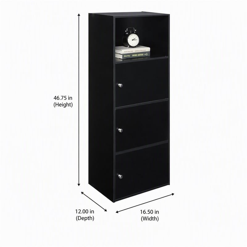 Scranton & Co 3 Door Cabinet in Black Wood Finish with Open Shelf Compartment
