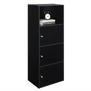 Scranton & Co 3 Door Cabinet in Black Wood Finish with Open Shelf Compartment