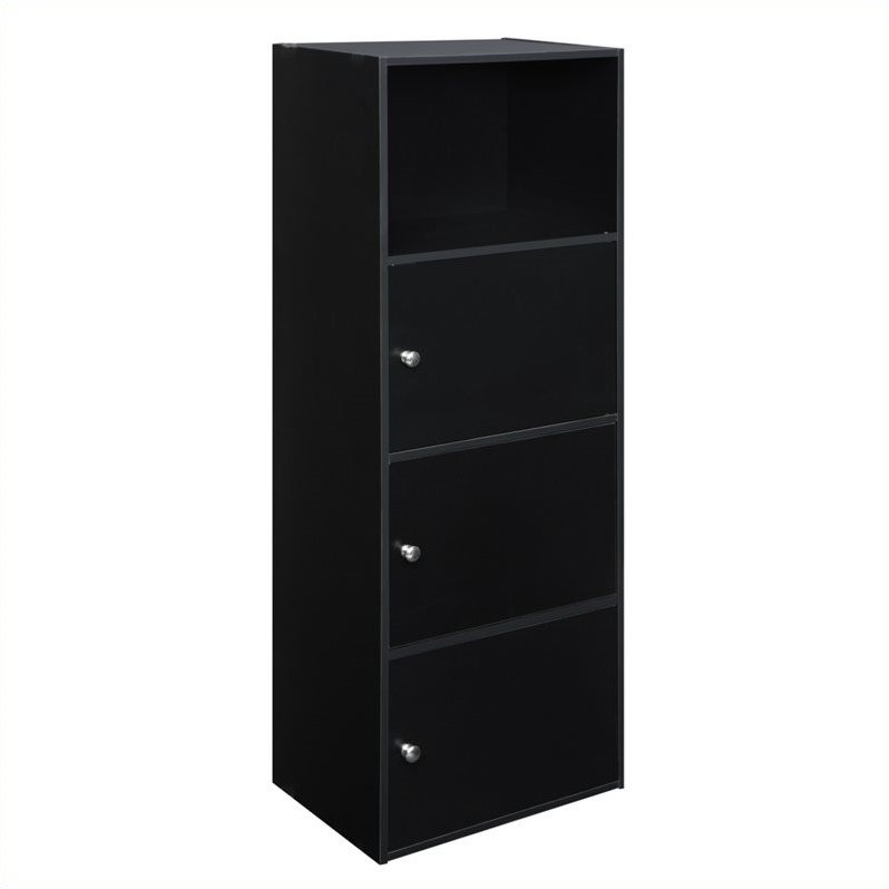 Scranton & Co 3 Door Cabinet in Black Wood Finish with Open Shelf Compartment