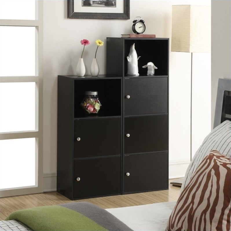 Scranton & Co 3 Door Cabinet in Black Wood Finish with Open Shelf Compartment