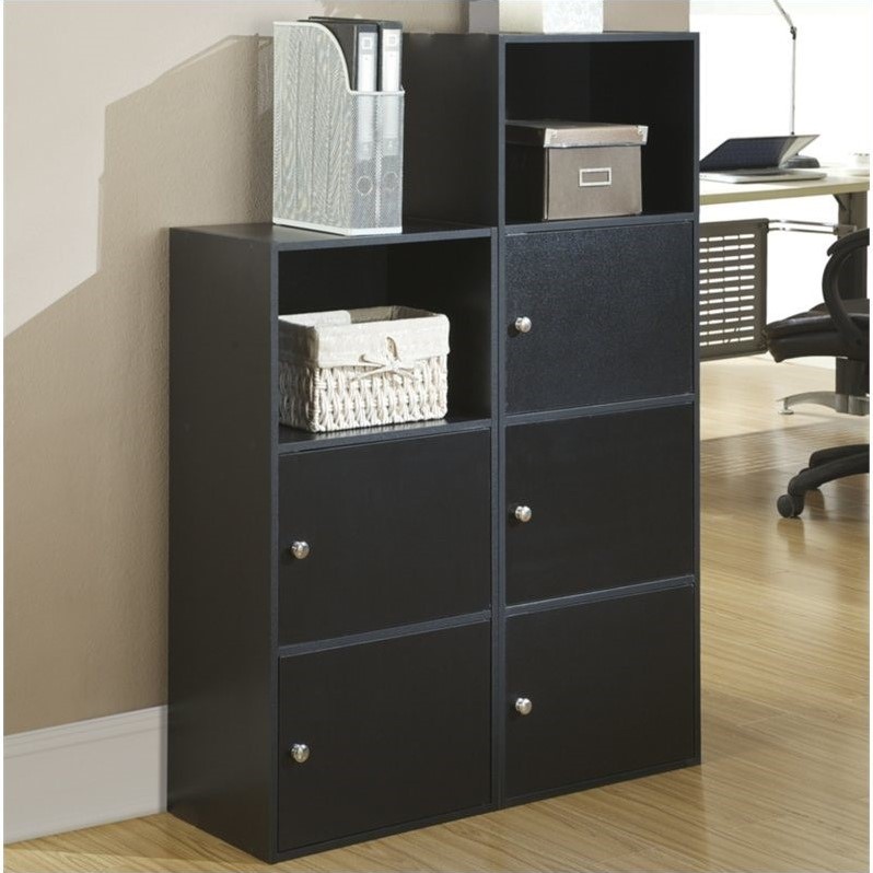 Scranton & Co 3 Door Cabinet in Black Wood Finish with Open Shelf Compartment