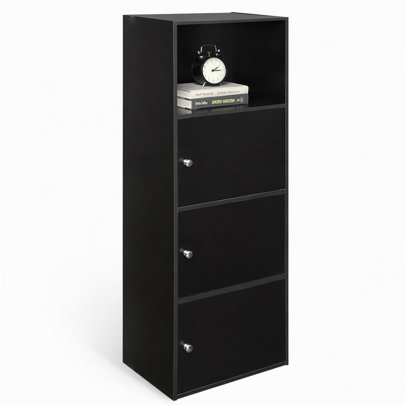 Scranton & Co 3 Door Cabinet in Black Wood Finish with Open Shelf Compartment