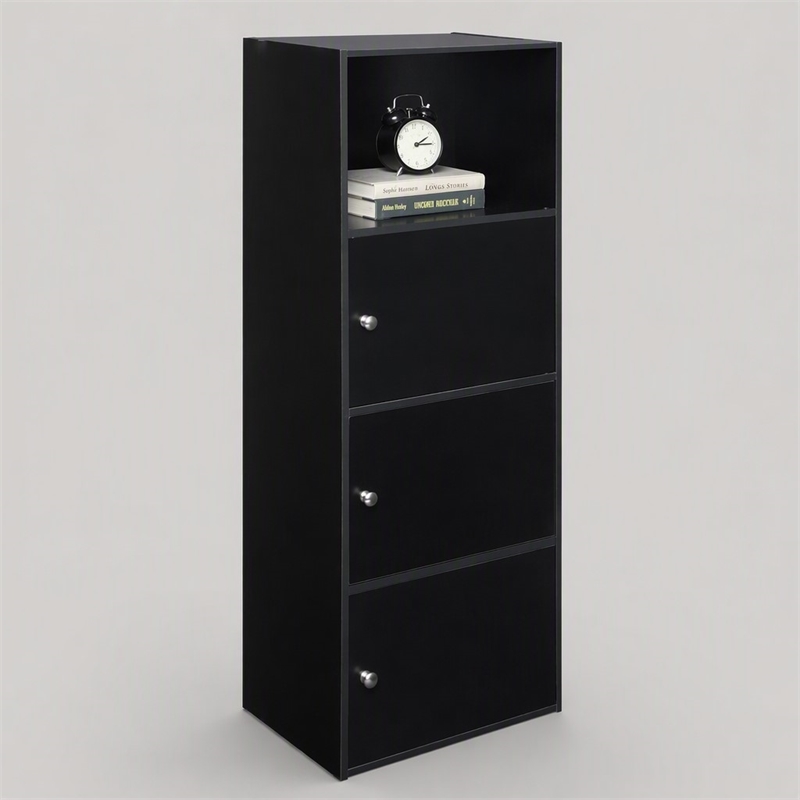 Scranton & Co 3 Door Cabinet in Black Wood Finish with Open Shelf Compartment