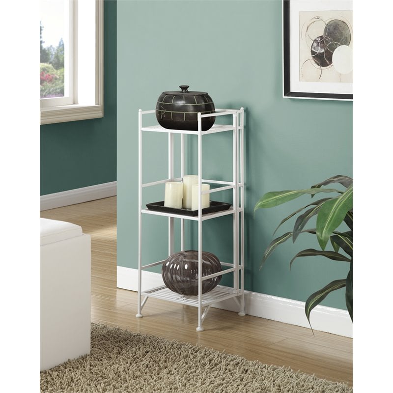 Scranton & Co Three-Tier Folding Shelf in White Metal Finish