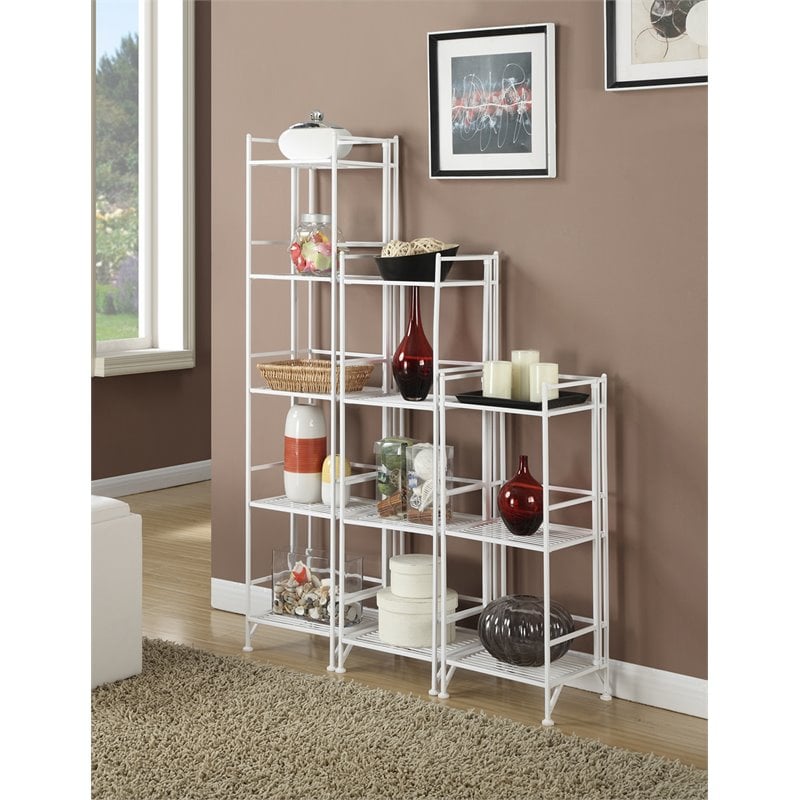 Scranton & Co Three-Tier Folding Shelf in White Metal Finish