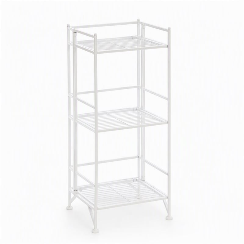 Scranton & Co Three-Tier Folding Shelf in White Metal Finish