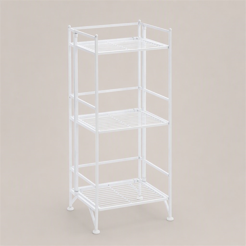 Scranton & Co Three-Tier Folding Shelf in White Metal Finish