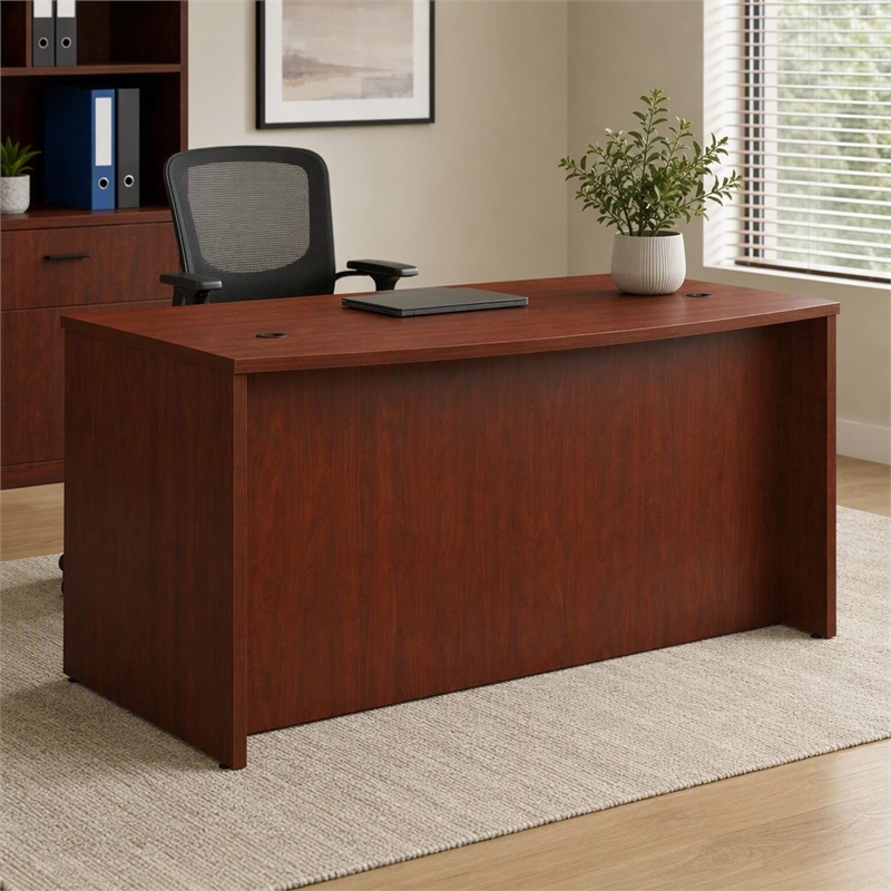 Scranton & Co Bowfront Executive Desk in Engineered Wood & Cherry Finish