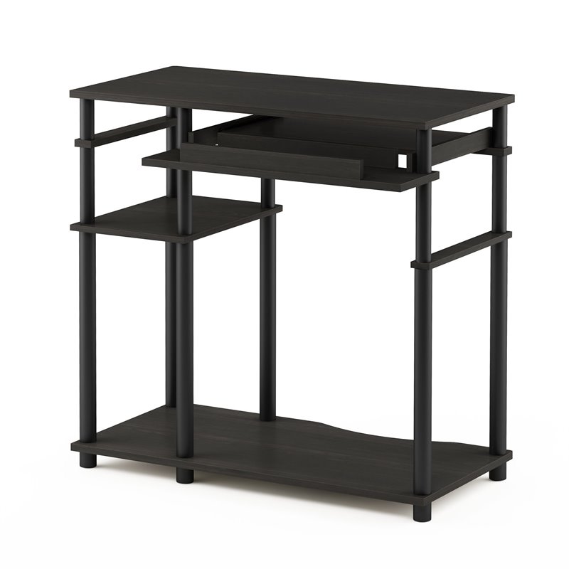 Scranton & Co Corner Computer Desk with Bookshelf in Espresso/Black