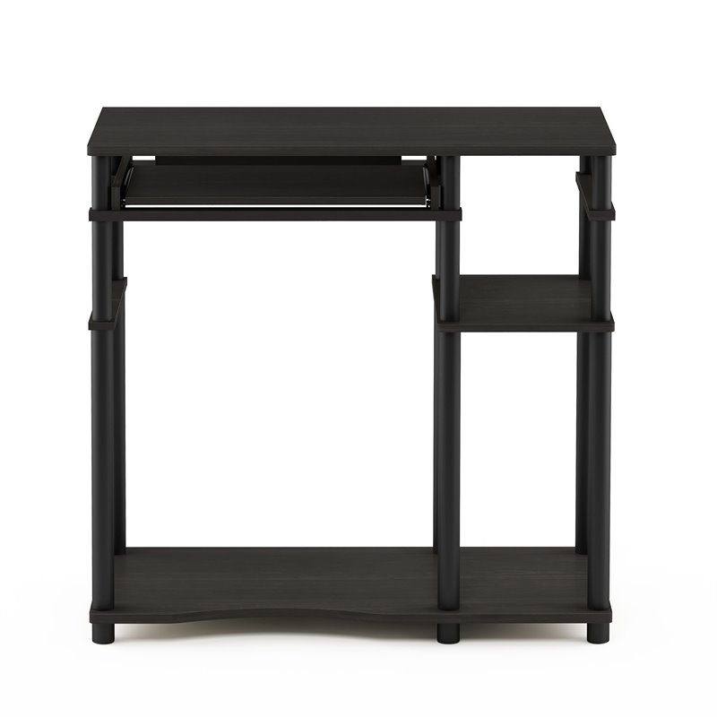 Scranton & Co Corner Computer Desk with Bookshelf in Espresso/Black