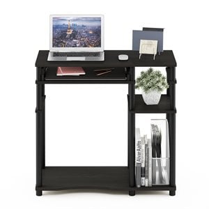 Scranton & Co Corner Computer Desk with Bookshelf in Espresso/Black