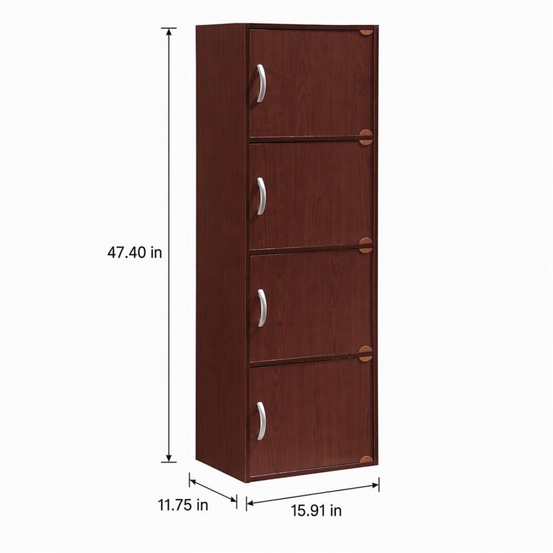 Scranton & Co 4 Shelf 4 Door Wooden Bookcase in Mahogany Finish
