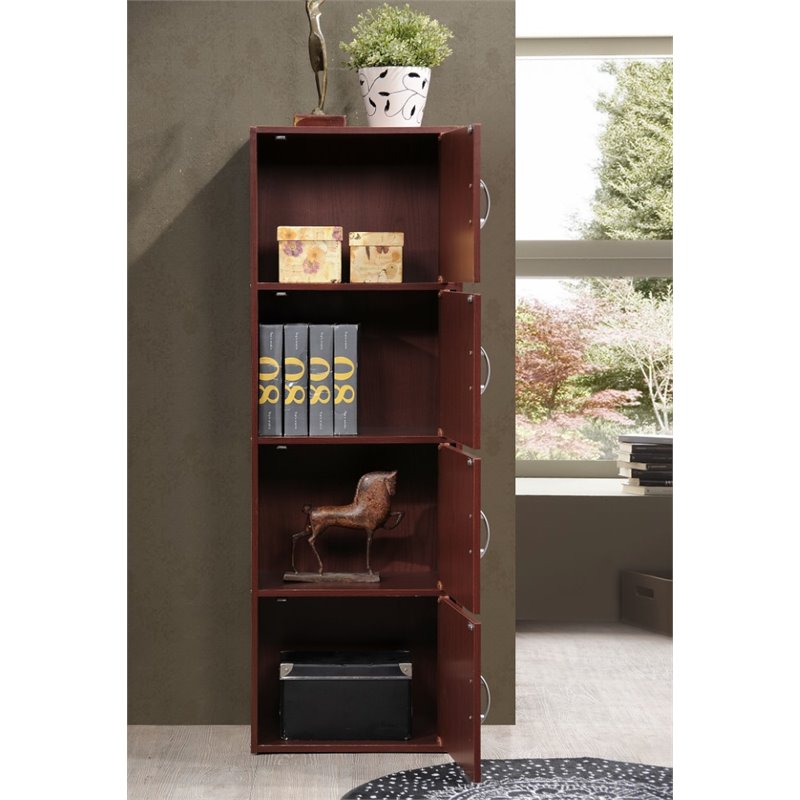 Scranton & Co 4 Shelf 4 Door Wooden Bookcase in Mahogany Finish