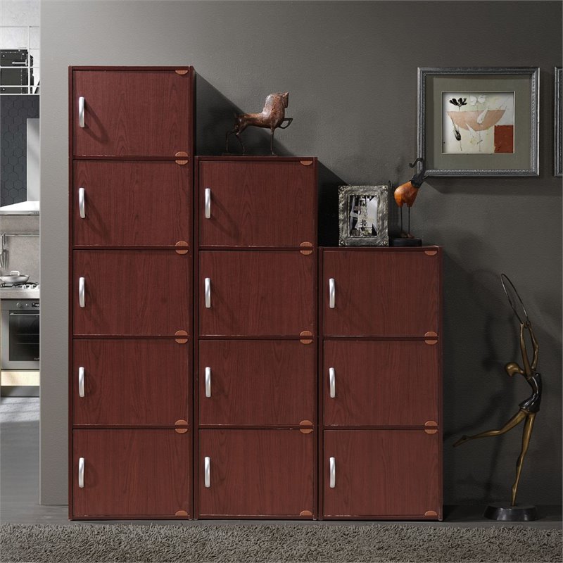Scranton & Co 4 Shelf 4 Door Wooden Bookcase in Mahogany Finish