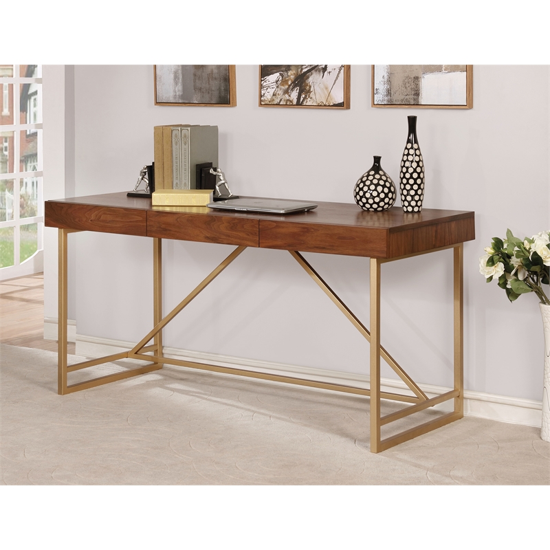 Scranton & Co Wood 3-Drawer Writing Desk in Light Walnut