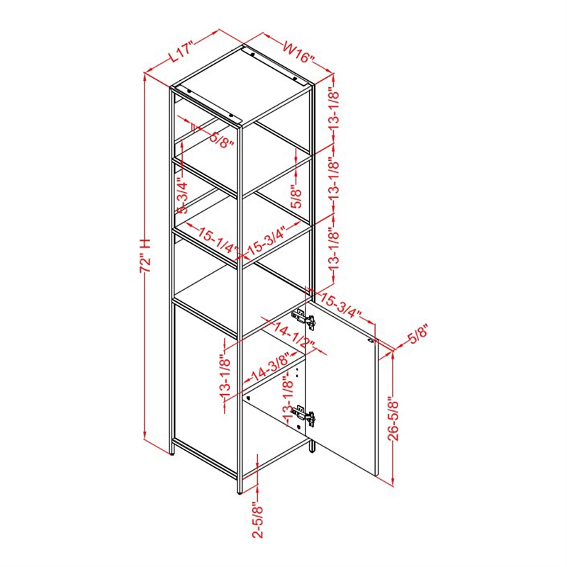 Scranton & Co Modern Metal and Wood 1-Cabinet Bookcase in Gray
