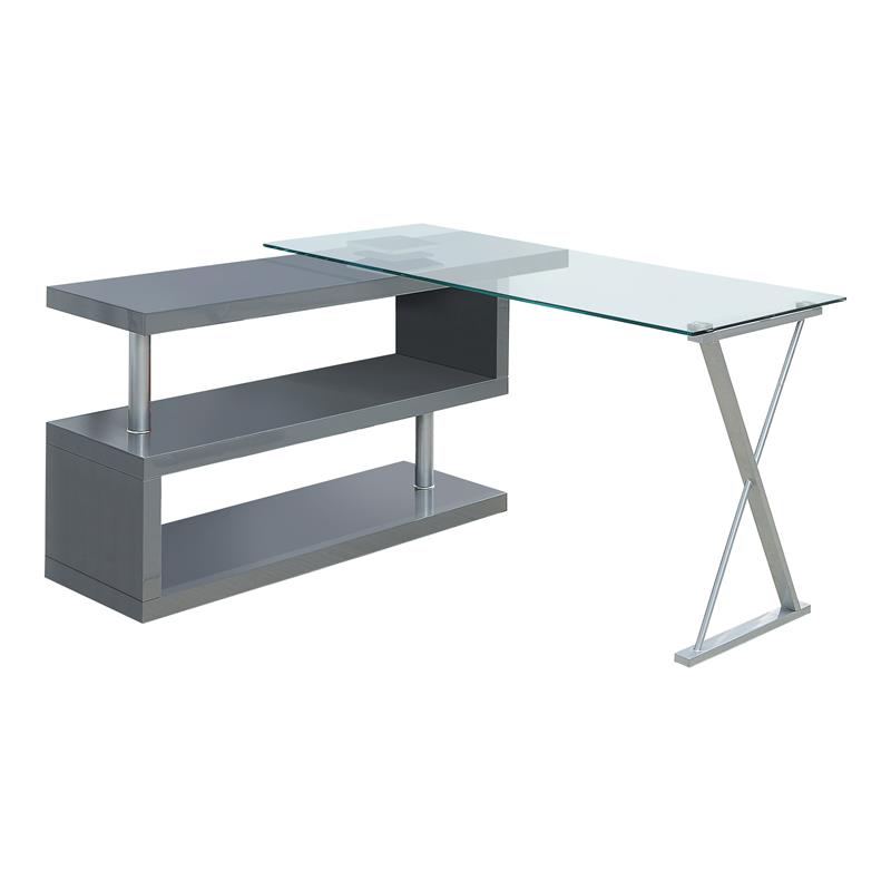 Scranton & Co Modern Gray Metal Swivel Writing Desk with Glass Top