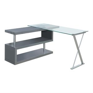 Scranton & Co Modern Gray Metal Swivel Writing Desk with Glass Top