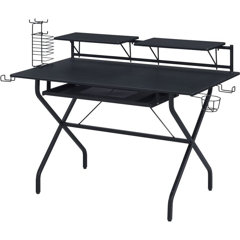 Scranton & Co Black 2-Shelf Wooden Computer Desk with Keyboard Tray