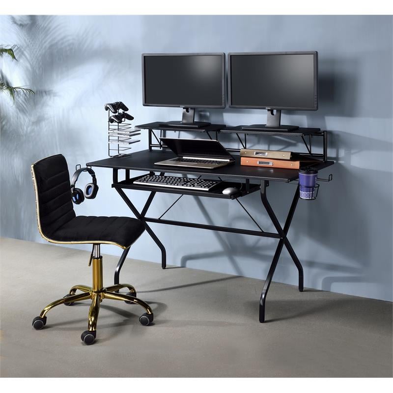 Scranton & Co Black 2-Shelf Wooden Computer Desk with Keyboard Tray