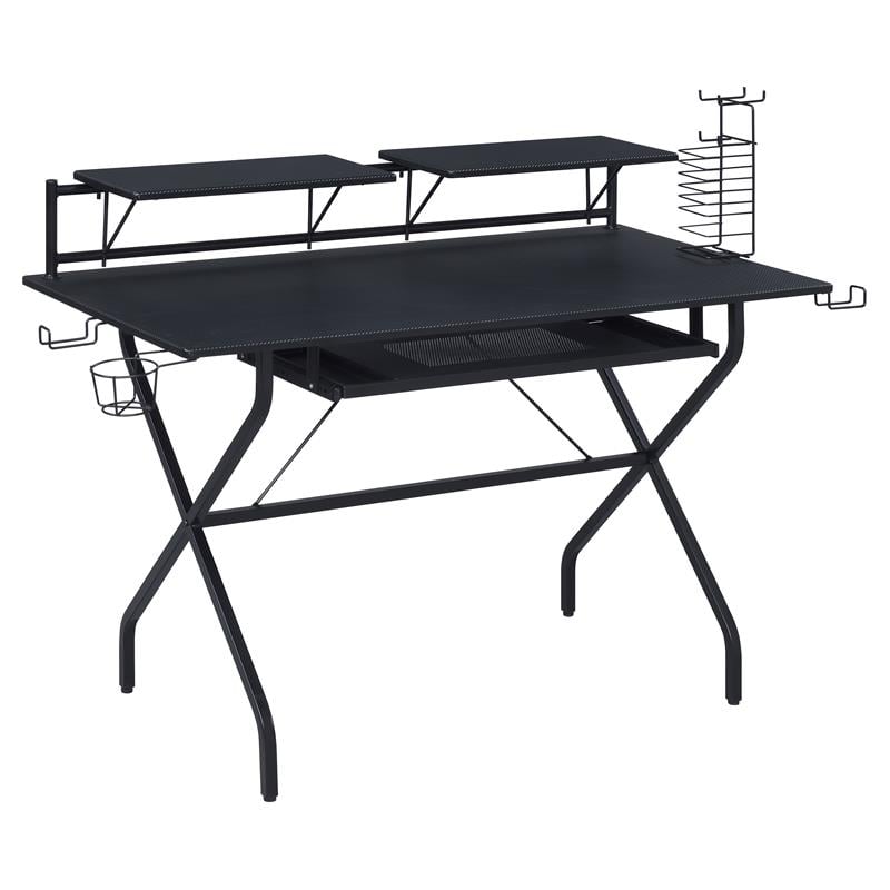 Scranton & Co Black 2-Shelf Wooden Computer Desk with Keyboard Tray