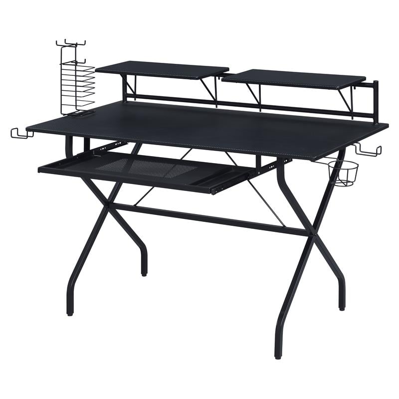 Scranton & Co Black 2-Shelf Wooden Computer Desk with Keyboard Tray