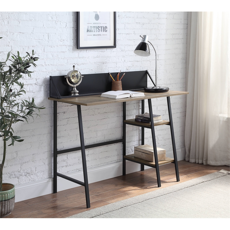 Scranton & Co 2-Shelf Engineered Wood Writing Desk in Rustic Oak and Black