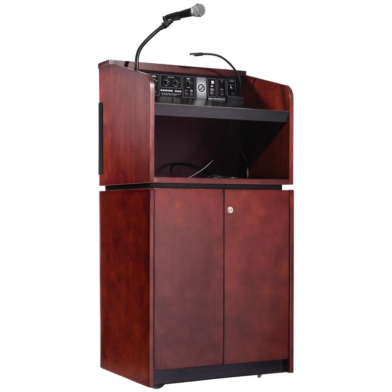 Scranton & Co Multimedia Lectern with Wireless Handheld Mic in Mahogany