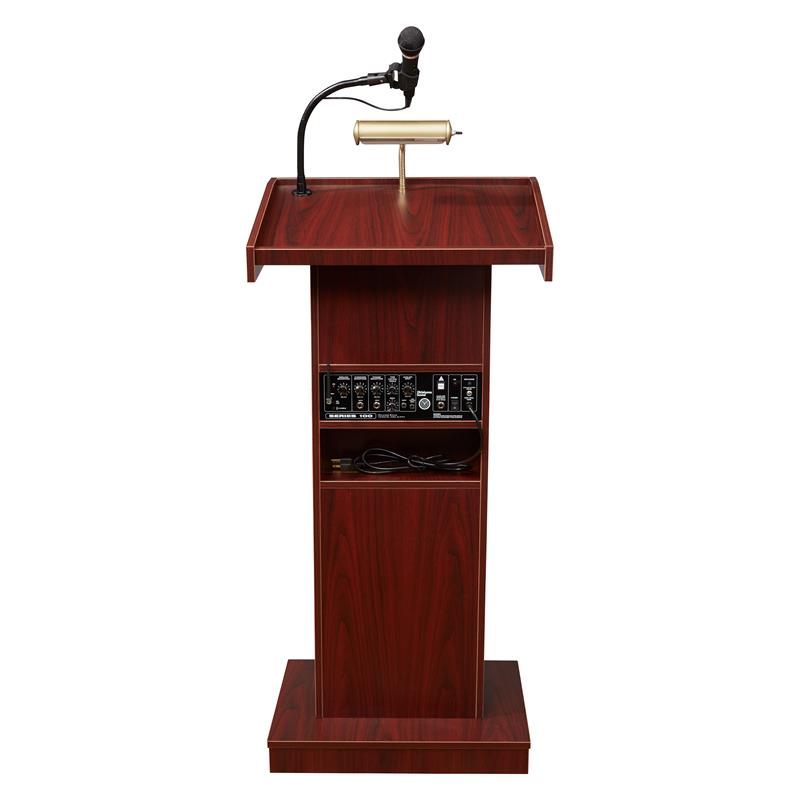 Scranton & Co 40W Modern Sound Lectern in Mahogany with Casters