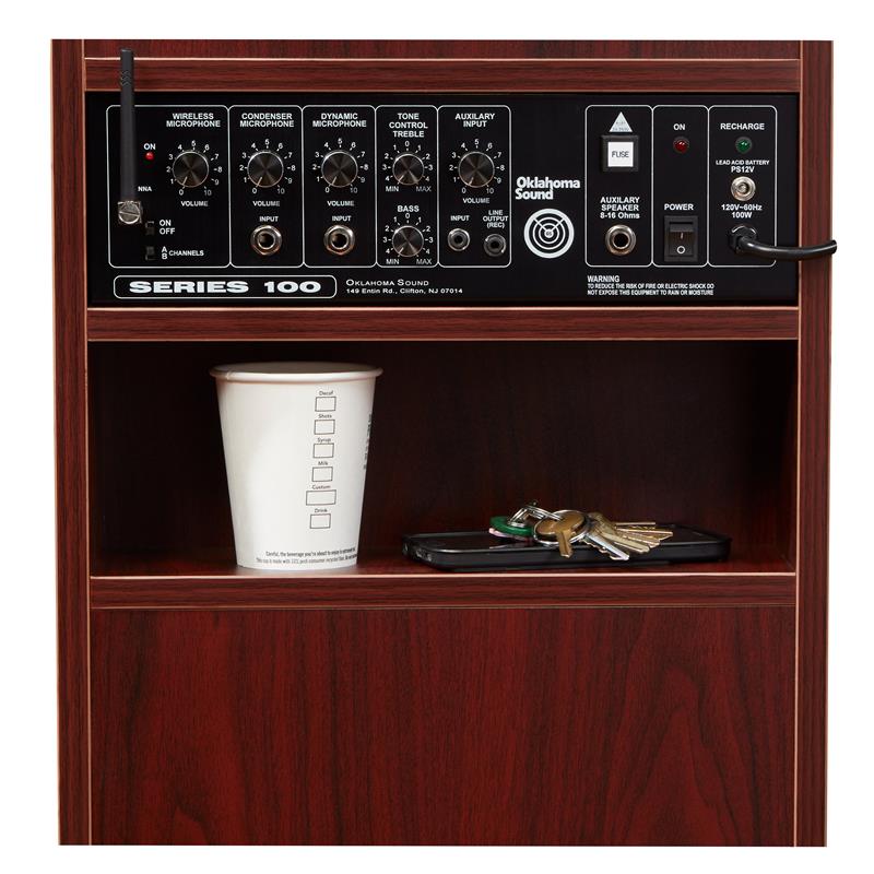Scranton & Co 40W Modern Sound Lectern in Mahogany with Casters