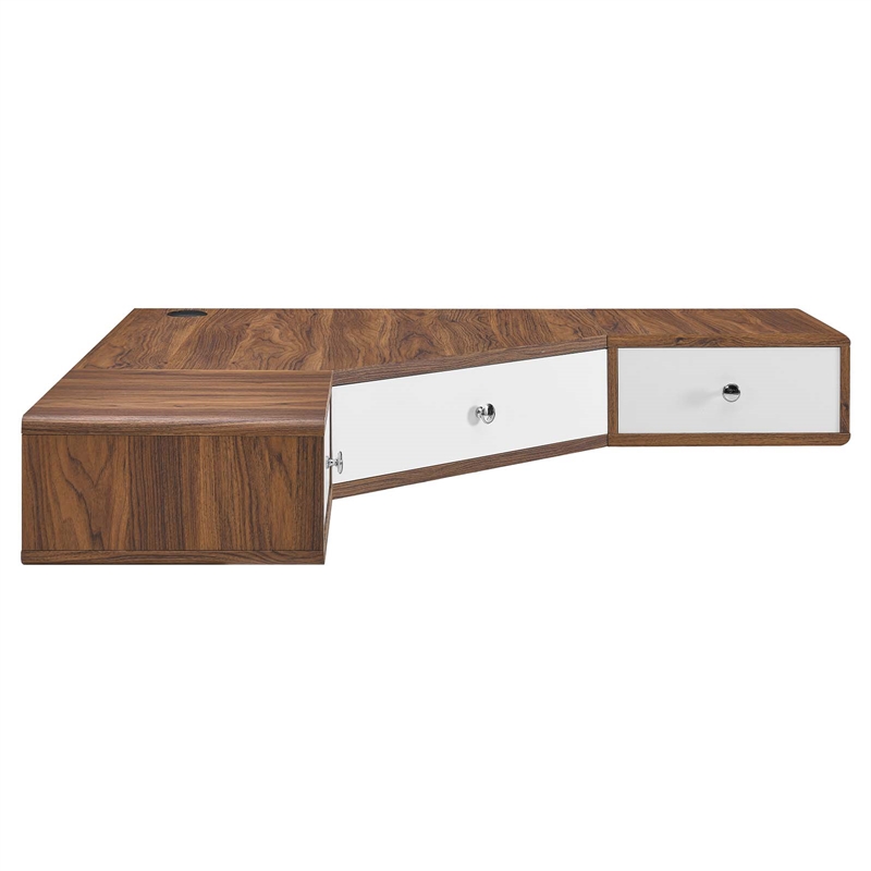 Scranton & Co Wall-Mount Corner Wood Office Desk in Walnut and White