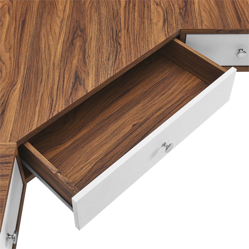 Scranton & Co Wall-Mount Corner Wood Office Desk in Walnut and White