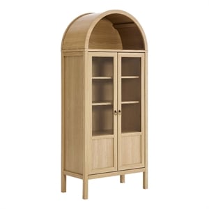 Scranton & Co Tall Wood Storage Display Cabinet with Glass Doors in Oak