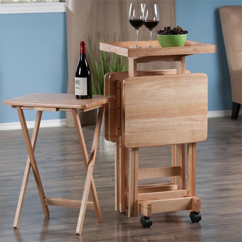 Scranton & Co 6-Piece Solid Wood Snack Table Set with Tray Stand