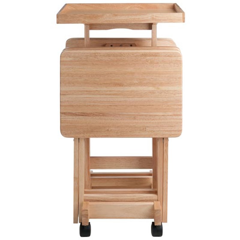 Scranton & Co 6-Piece Solid Wood Snack Table Set with Tray Stand