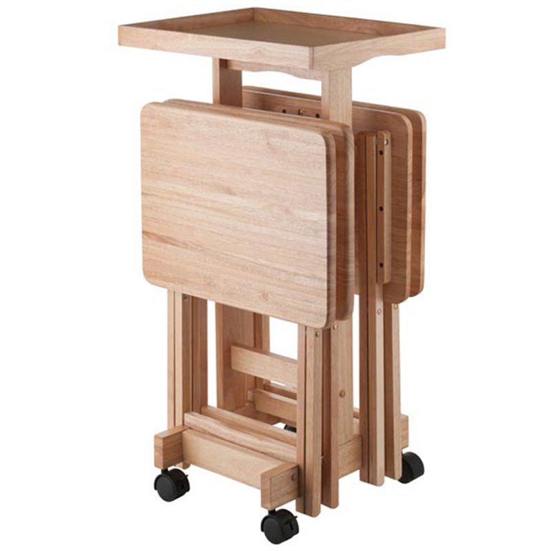 Scranton & Co 6-Piece Solid Wood Snack Table Set with Tray Stand
