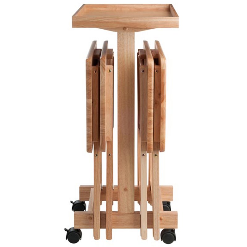 Scranton & Co 6-Piece Solid Wood Snack Table Set with Tray Stand