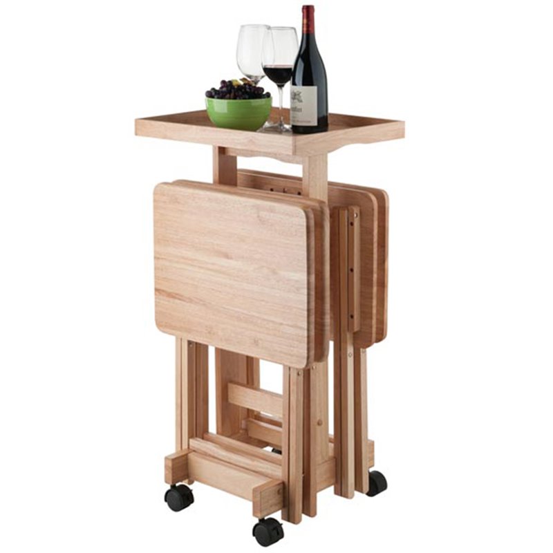 Scranton & Co 6-Piece Solid Wood Snack Table Set with Tray Stand