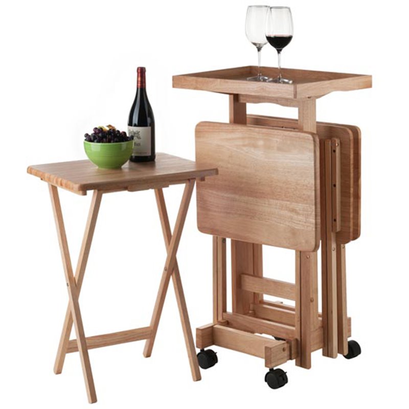 Scranton & Co 6-Piece Solid Wood Snack Table Set with Tray Stand