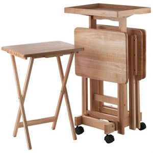 Scranton & Co 6-Piece Solid Wood Snack Table Set with Tray Stand