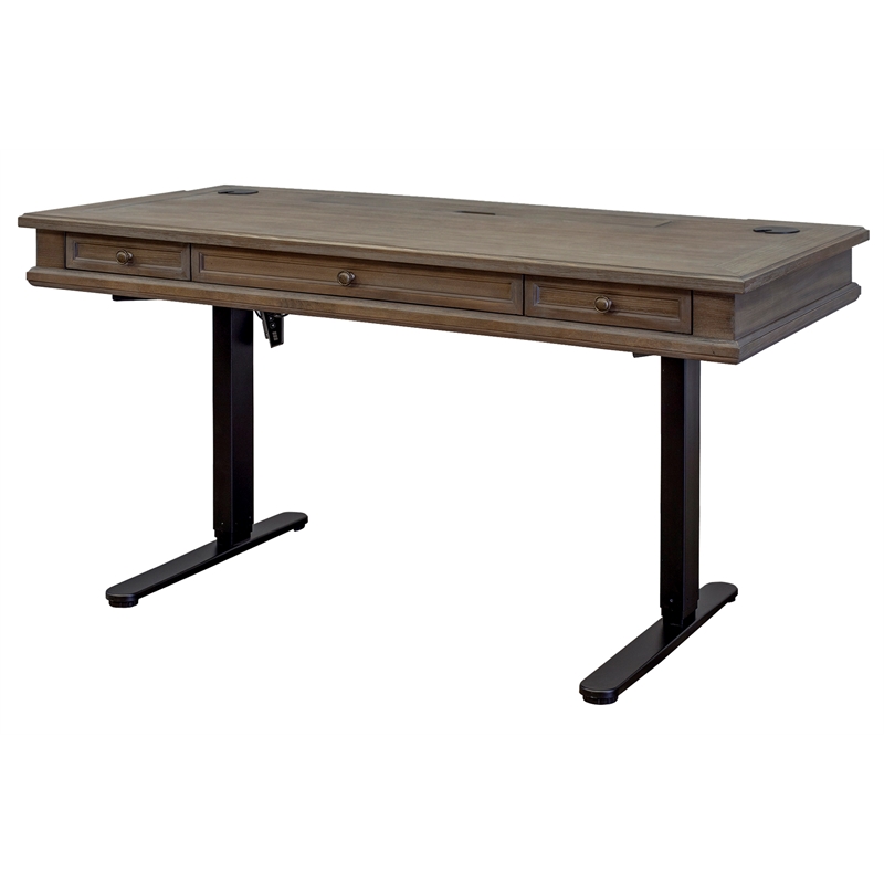 Scranton & Co Carson Wood Sit-Stand Desk with AC Outlets in Weathered Dove