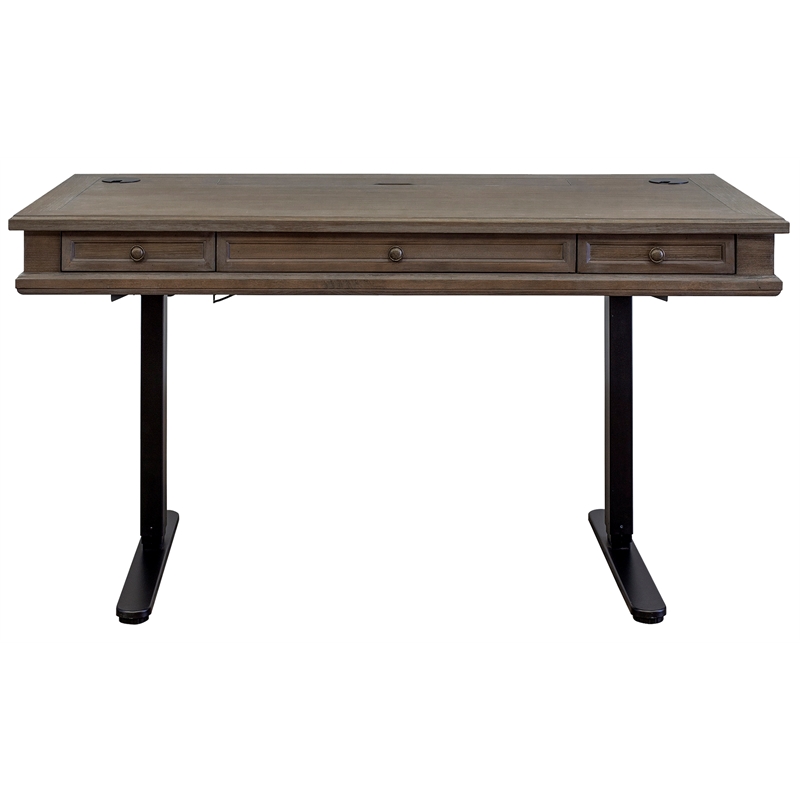 Scranton & Co Carson Wood Sit-Stand Desk with AC Outlets in Weathered Dove