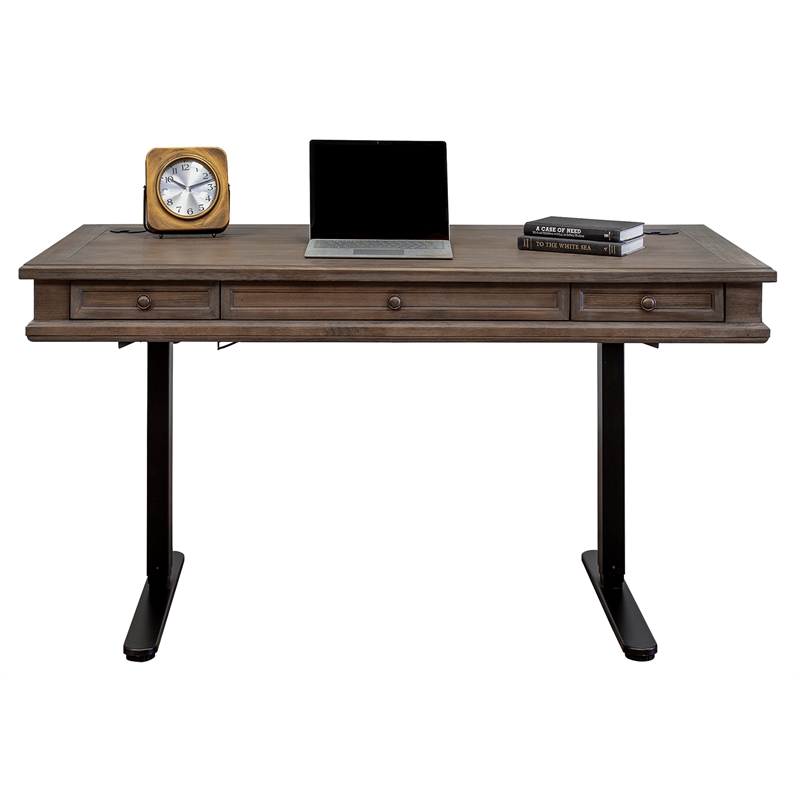 Scranton & Co Carson Wood Sit-Stand Desk with AC Outlets in Weathered Dove
