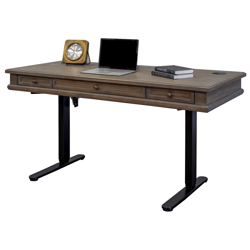 Scranton & Co Carson Wood Sit-Stand Desk with AC Outlets in Weathered Dove