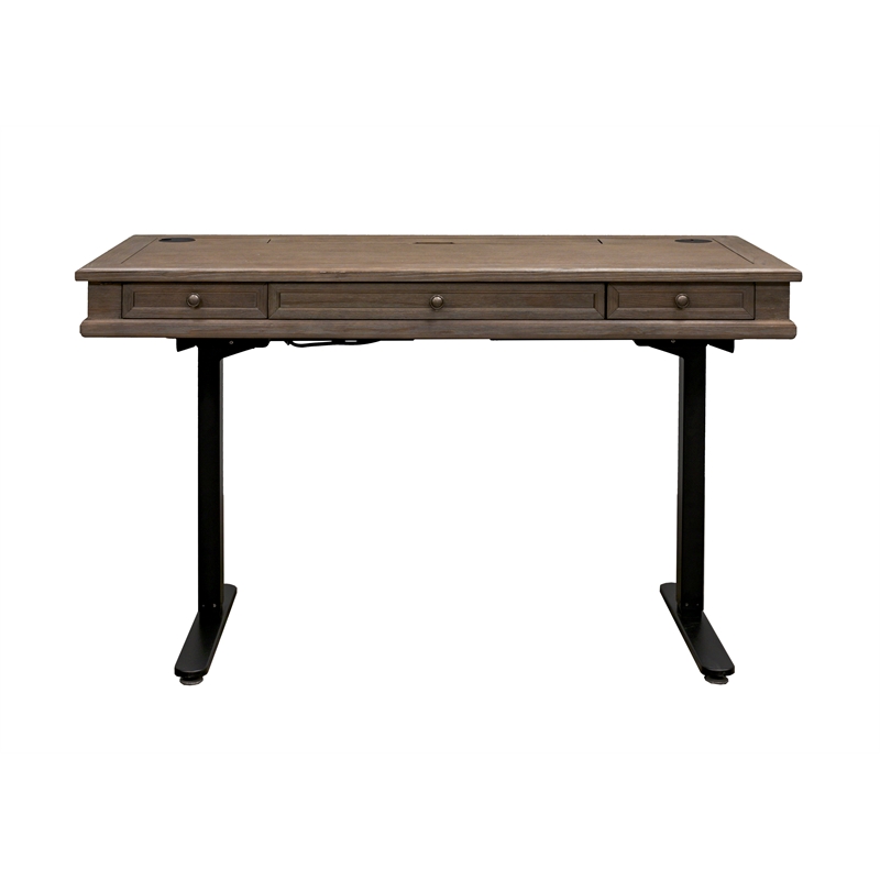 Scranton & Co Carson Wood Sit-Stand Desk with AC Outlets in Weathered Dove