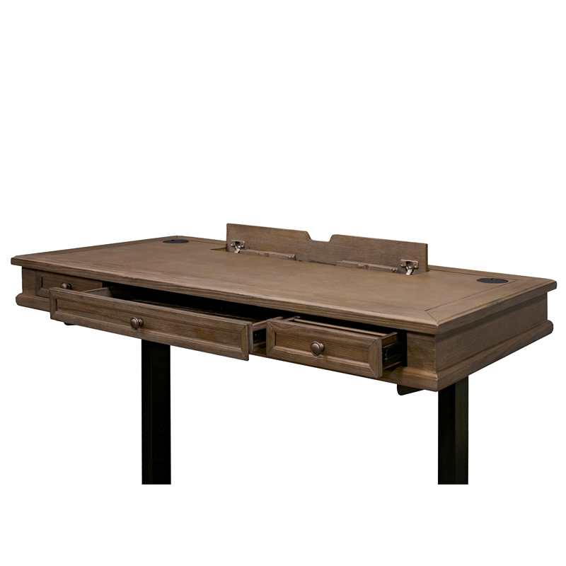 Scranton & Co Carson Wood Sit-Stand Desk with AC Outlets in Weathered Dove